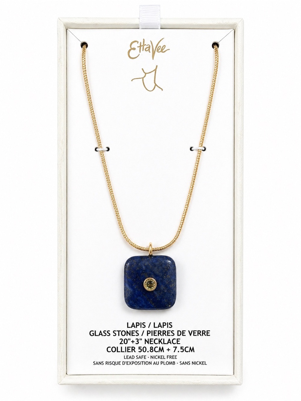 Gold Chain Lapis Square Pendant Necklace
